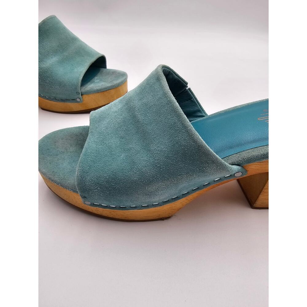 Charlotte Stone Women's Size 9 Kayla Aqua Suede Open Toe Clog Sandals - Picture 10 of 12